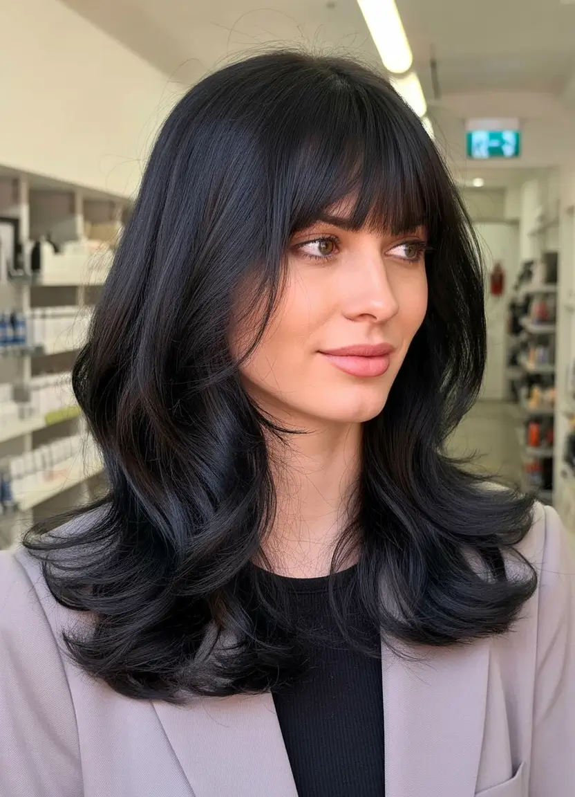 spring hair color light skin Classic Jet Black With Soft Fringe