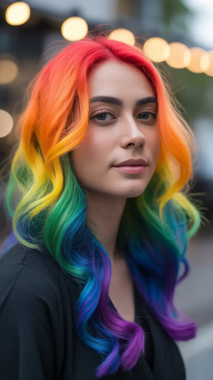 spring hair color light skin Rainbow Prism Waves With a Warm Sunset Root