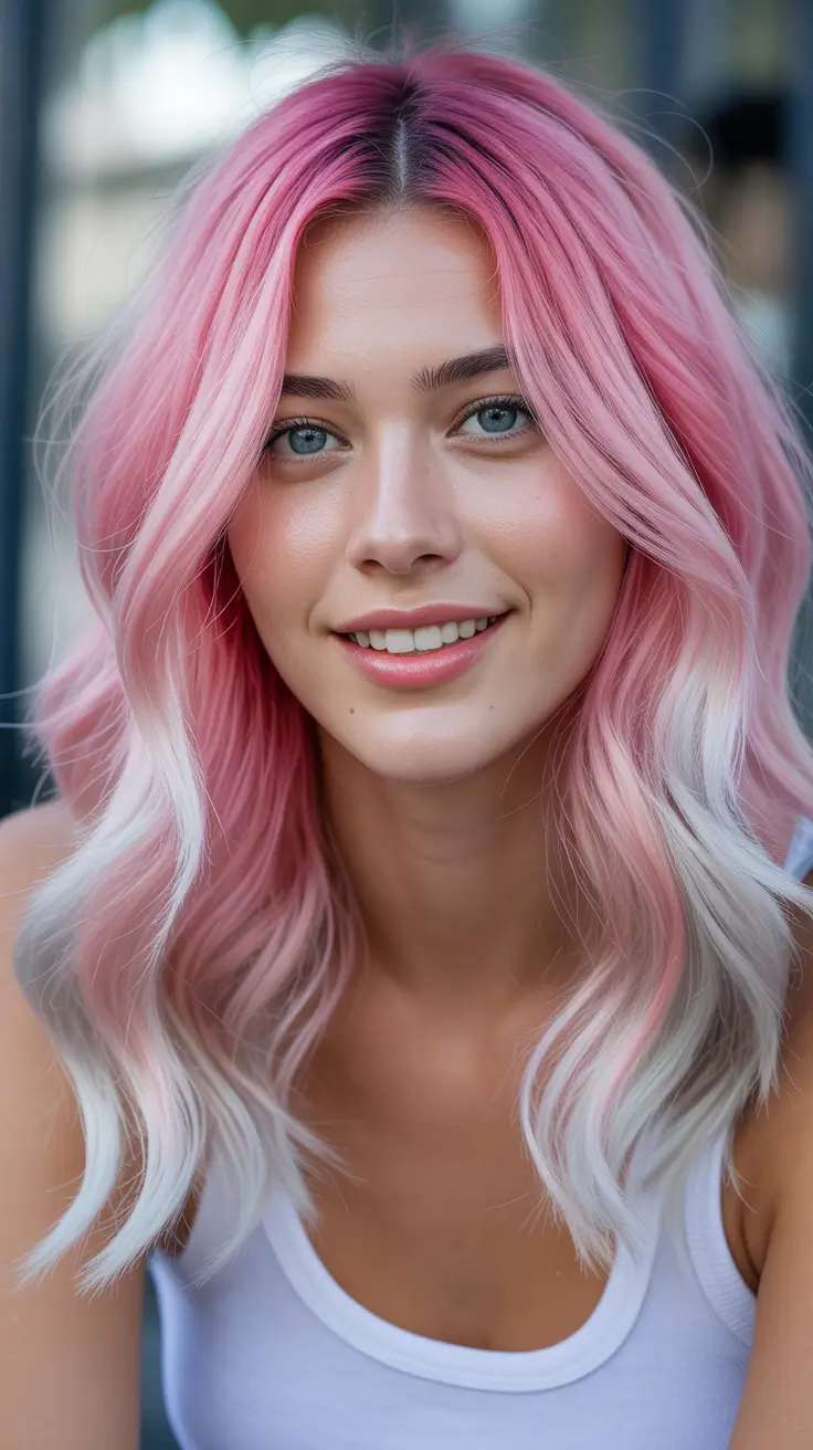 spring hair color light skin Strawberry Pink Melt With Icy Blonde Ends