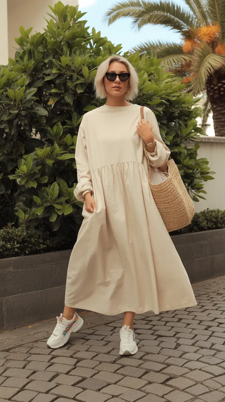 minimalist spring wardrobe The Relaxed Beige Maxi Dress for Soft Minimalist Travel Energy