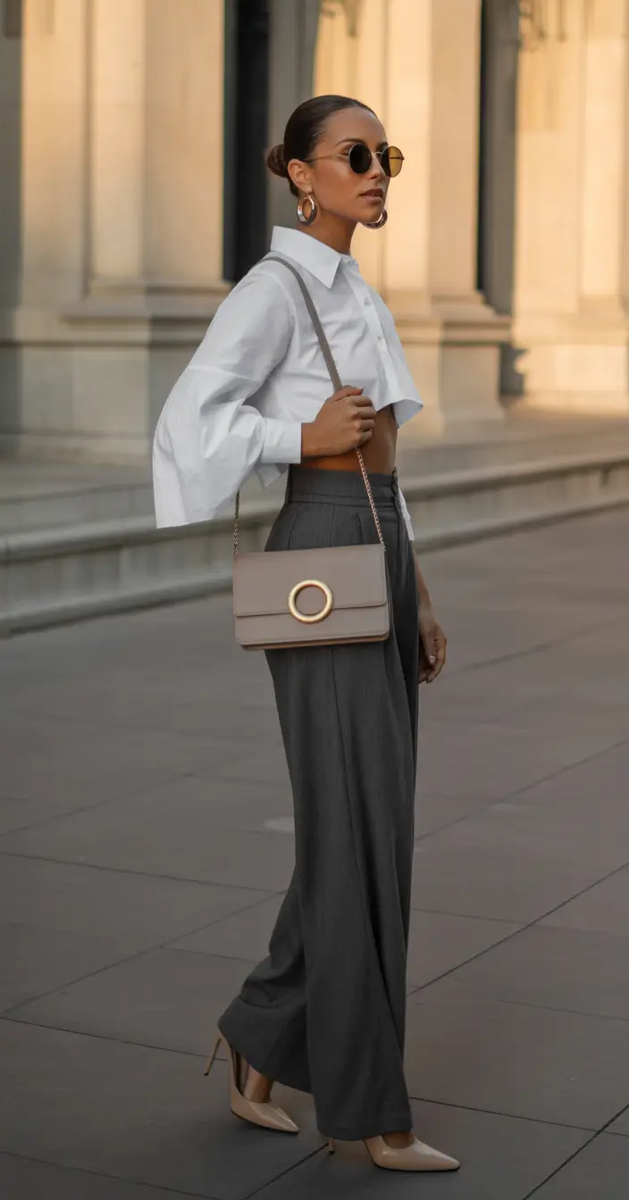 minimalist spring wardrobe The Cropped White Shirt With Wide-Leg Trousers Formula