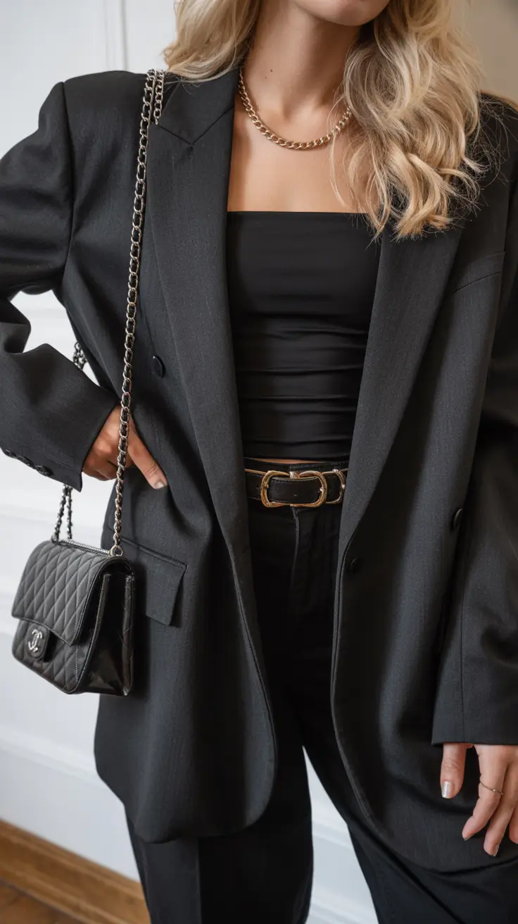 minimalist spring wardrobe All-Black Minimalism With Statement Details