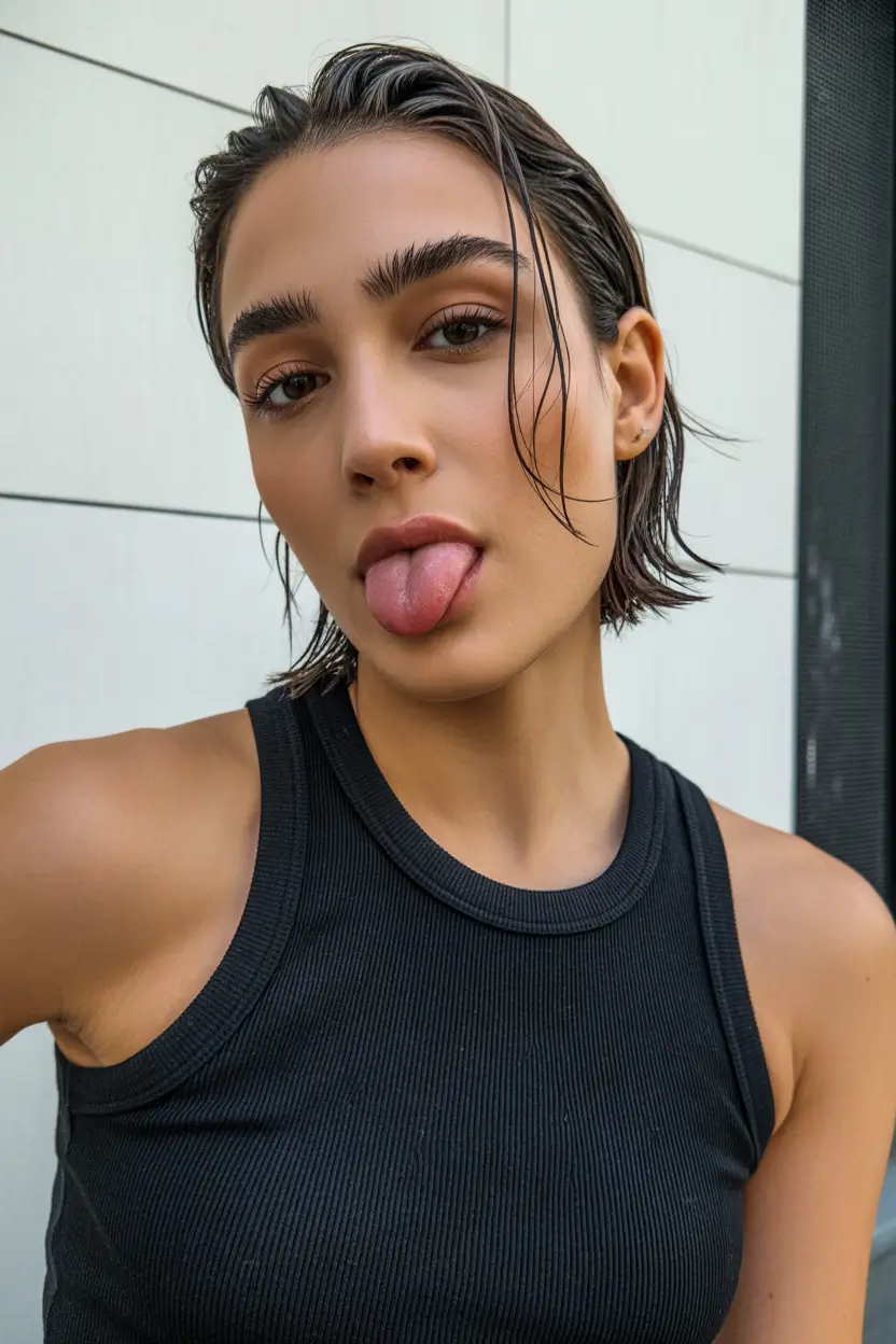 spring hairstyles Sleek Micro Bob with Effortless Wet Texture