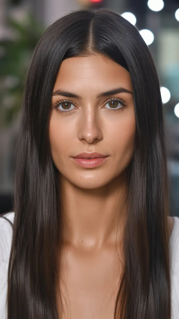 spring hairstyles Classic Glass Hair with Precision Center Part