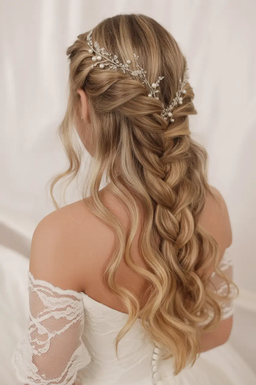 spring hairstyles Romantic Braided Waves with Bridal Elegance