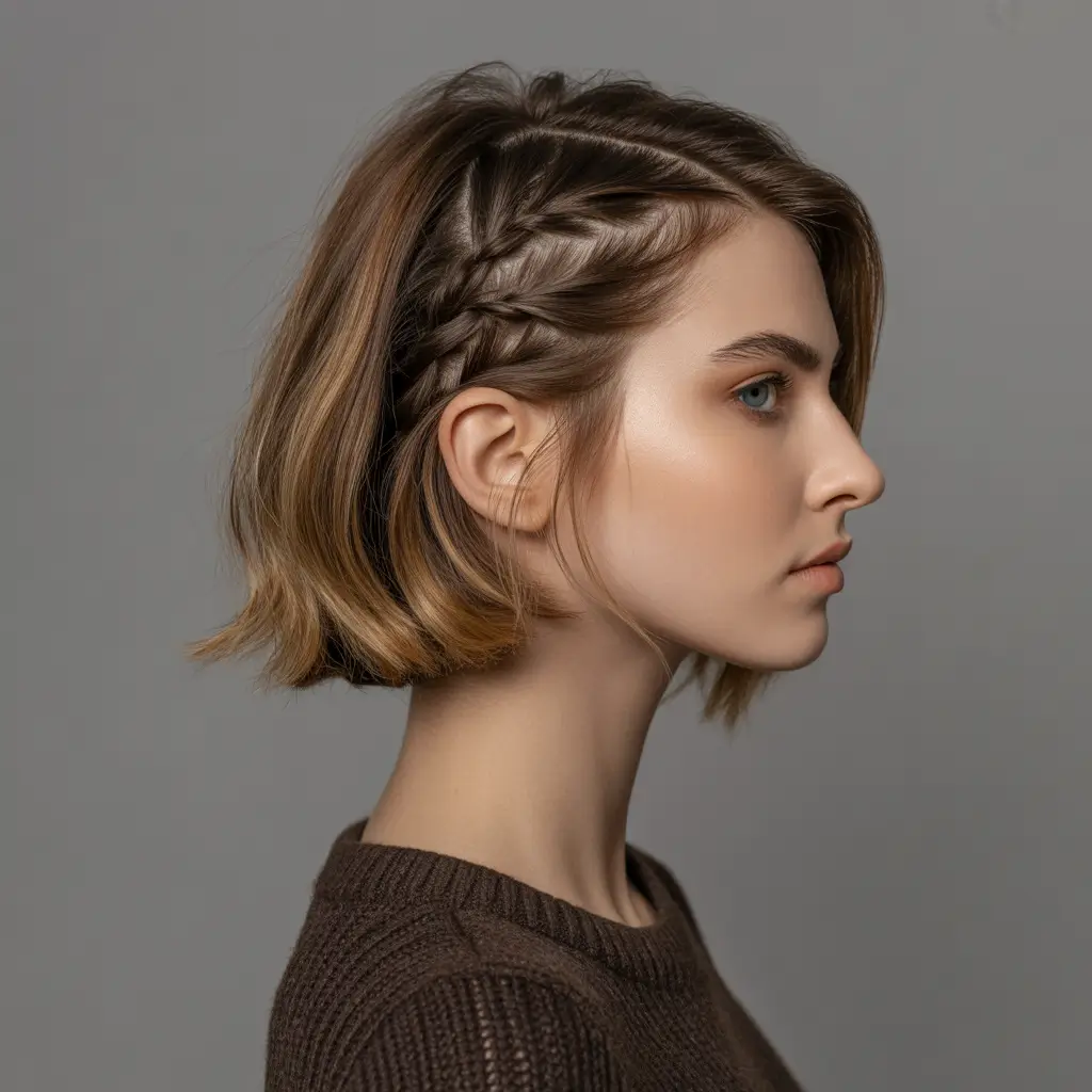 spring hairstyles Modern Bob with Braided Side Accent