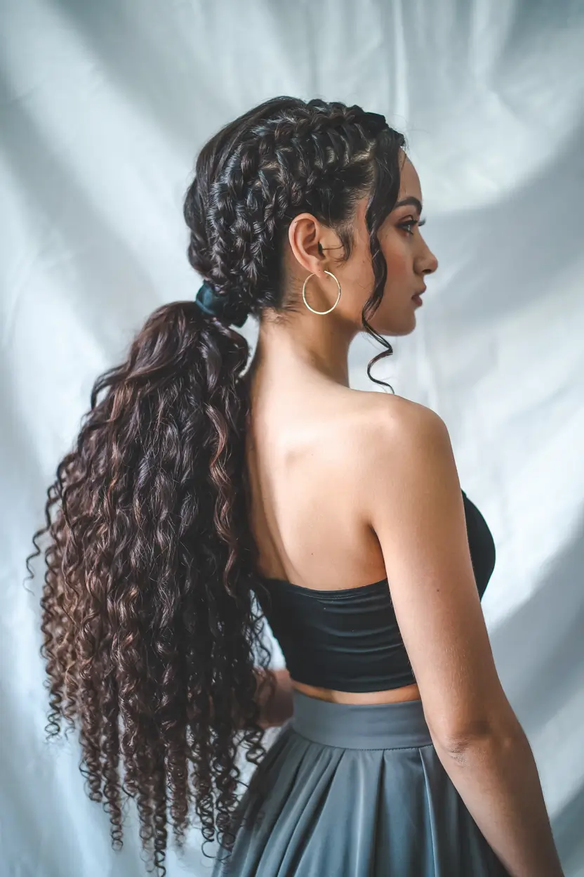spring hairstyles Romantic Braided Ponytail for Defined Curly Texture