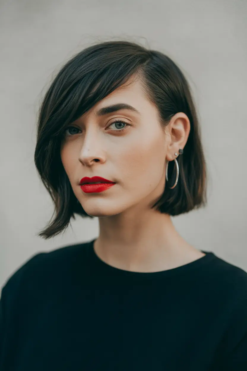 spring hairstyles Chic Asymmetrical Bob with Sleek Side Sweep