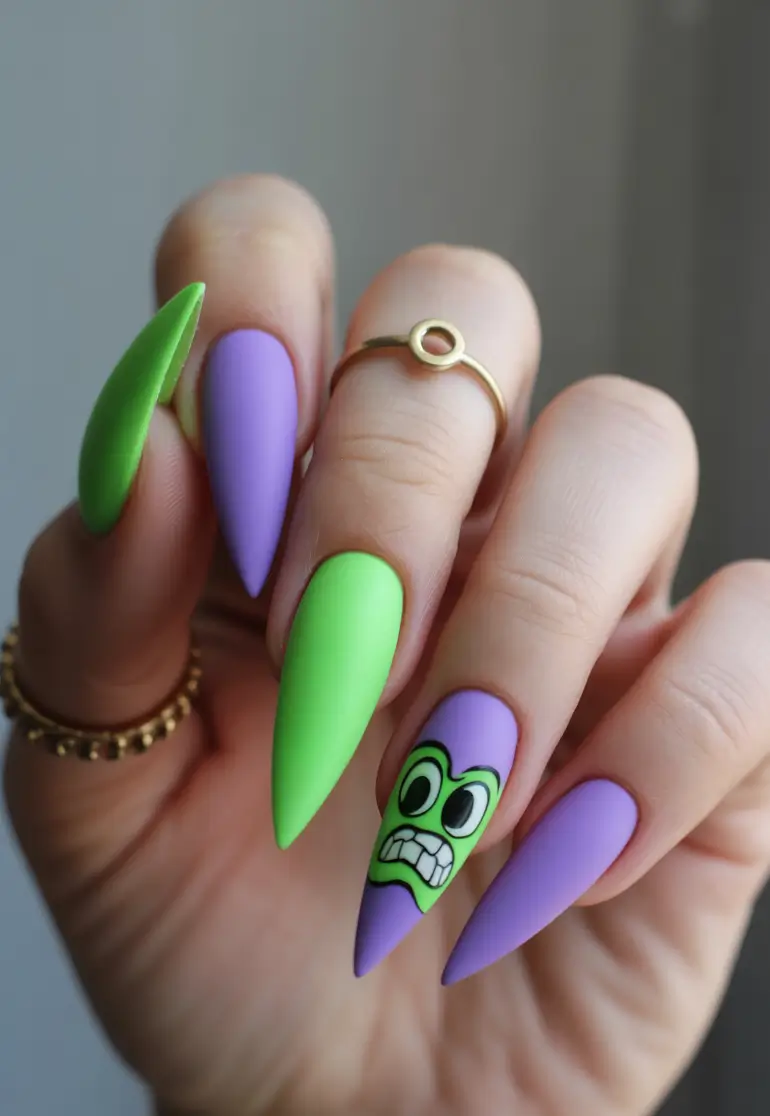 spring nail colors Electric Lime and Lavender Pop Art Stilettos