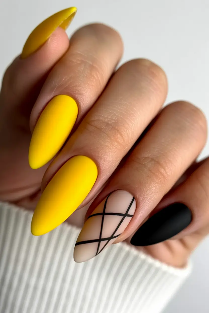 spring nail colors Sunflower Yellow with Minimal Black Lines