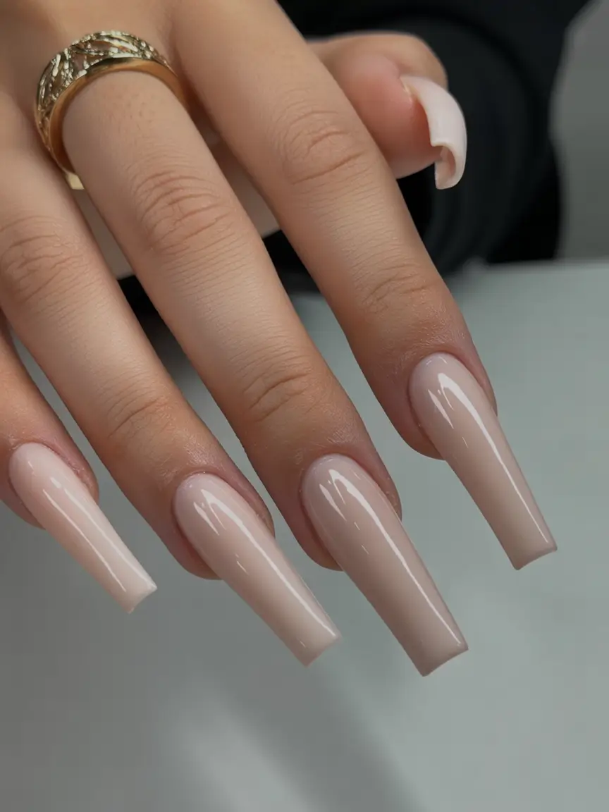 spring nail colors Glossy Beige Coffin Nails The Elevated Neutral