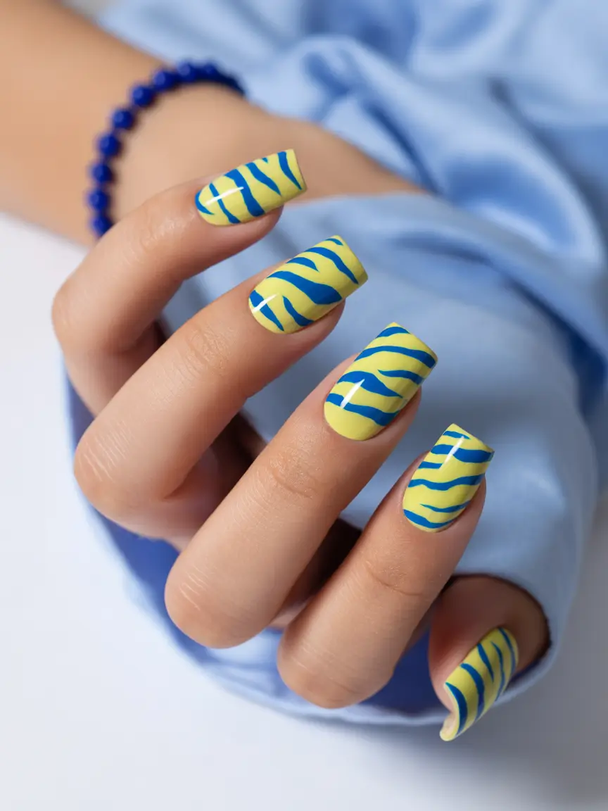 spring nail colors Chartreuse and Ocean Zebra Contrast