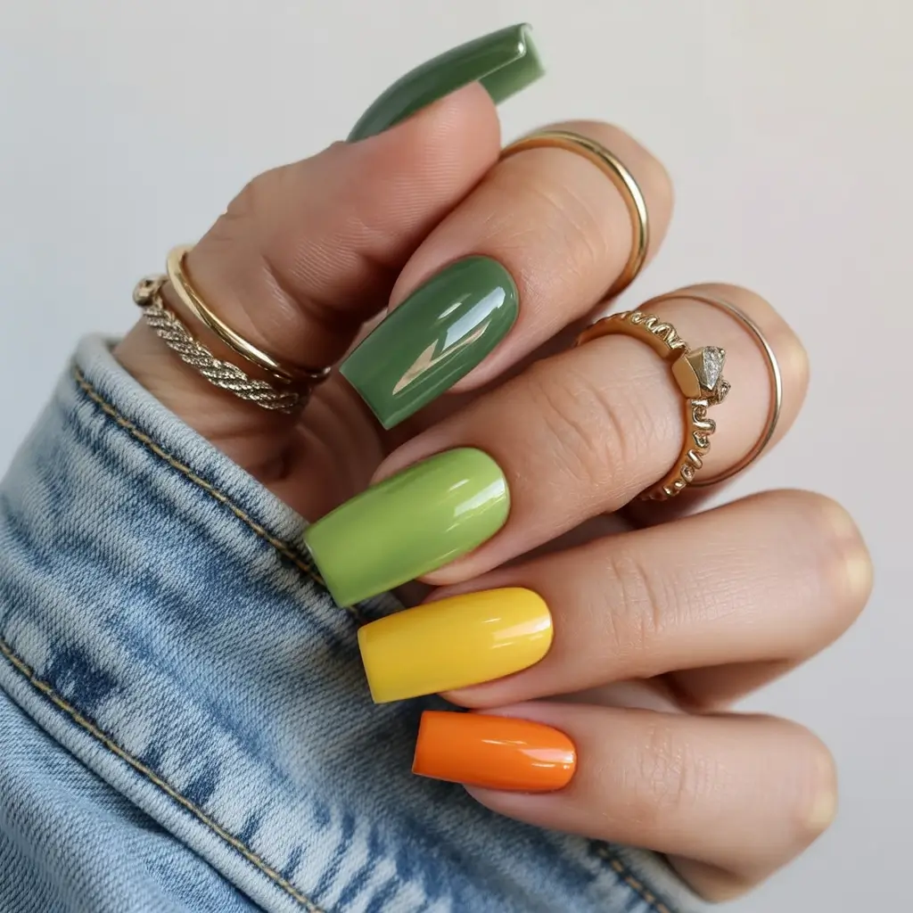 spring nail colors Earthy Spring Gradient with Olive Lime and Mango