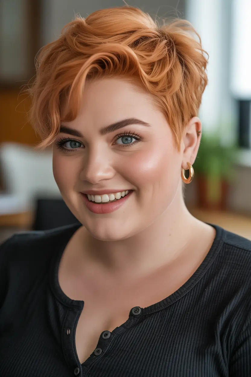 Spring Haircuts for Plus Size Women Warm Copper Textured Pixie With Lifted Volume