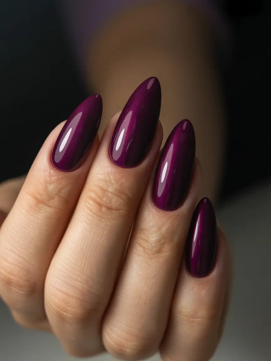 spring almond nails Deep Berry Cat Eye Almond Nails With Modern Drama