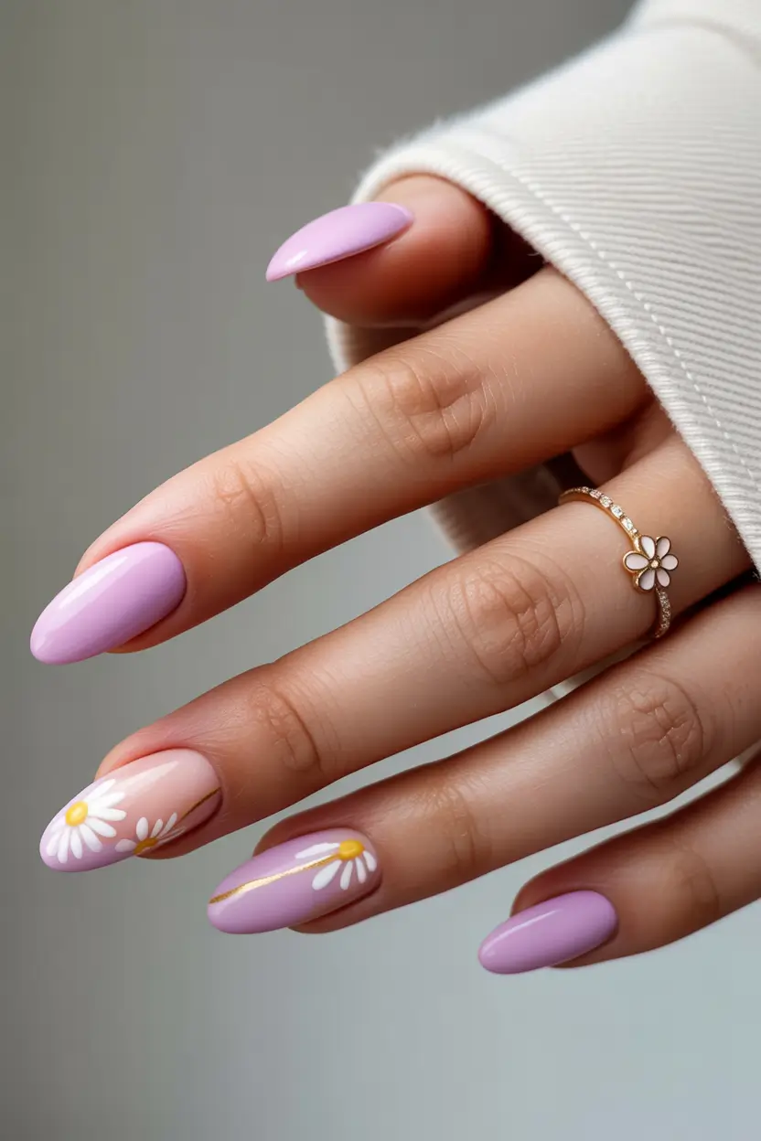 spring almond nails Minimal Daisy Almond Nails For Fresh Spring Mood