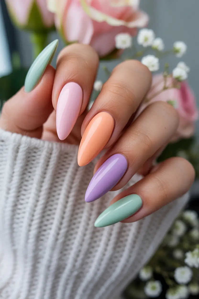 spring almond nails Soft Multicolor Pastel Almond Nails For Effortless Spring Style