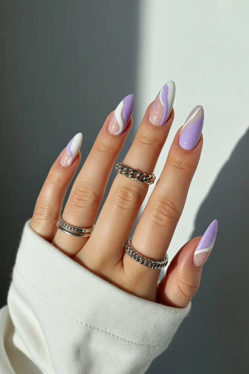 spring gel nails Lavender Wave French with Soft Sparkle Accent