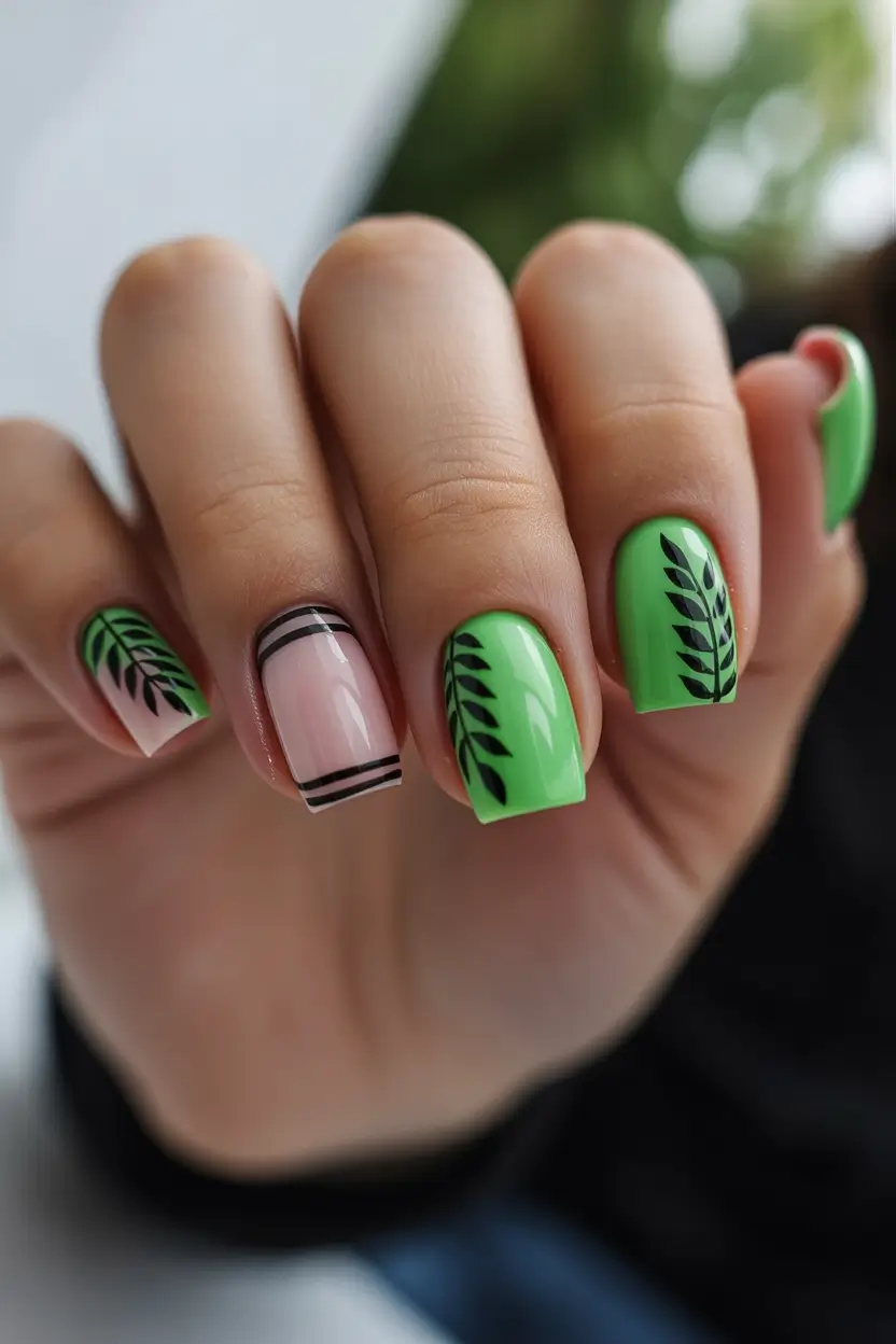 spring nail design Fresh Green Botanical Nails That Feel Like a Clean Reset