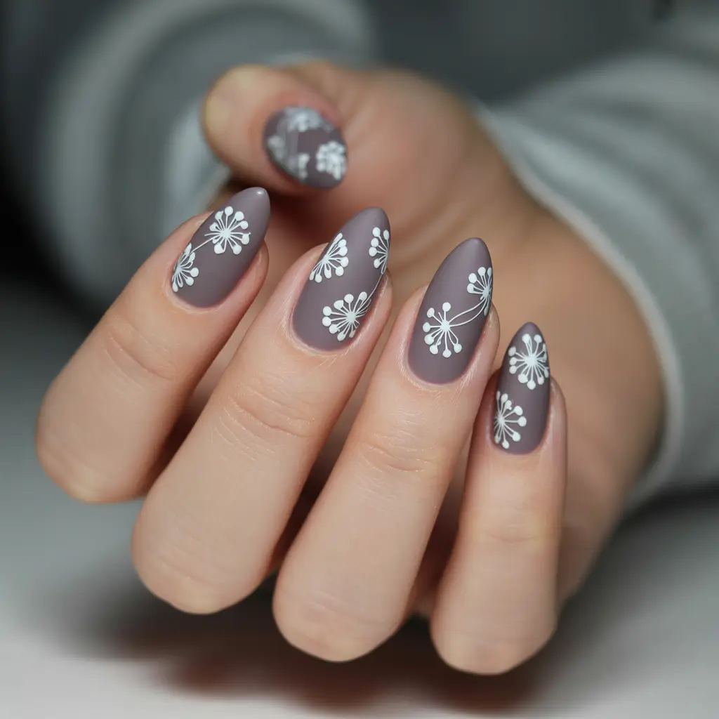 spring nail design Matte Mauve Florals for a Soft Purple Spring Statement