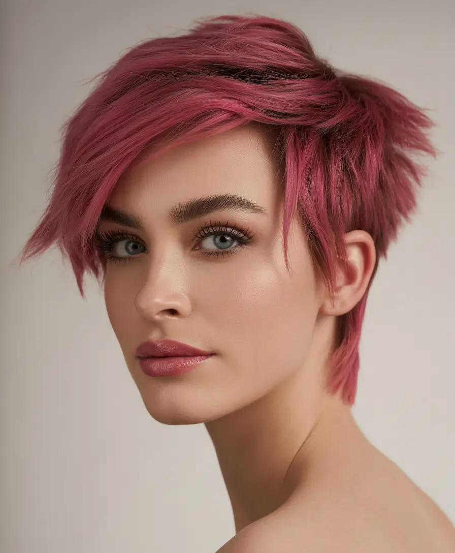 spring pixie Berry Pink Textured Pixie with Soft Volume