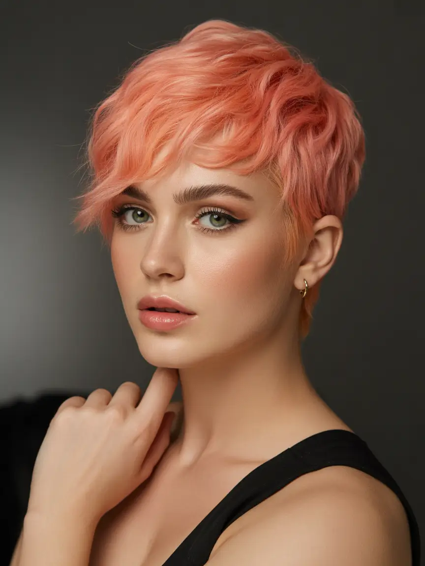 spring pixie Peach Coral Soft Pixie with Airy Layers