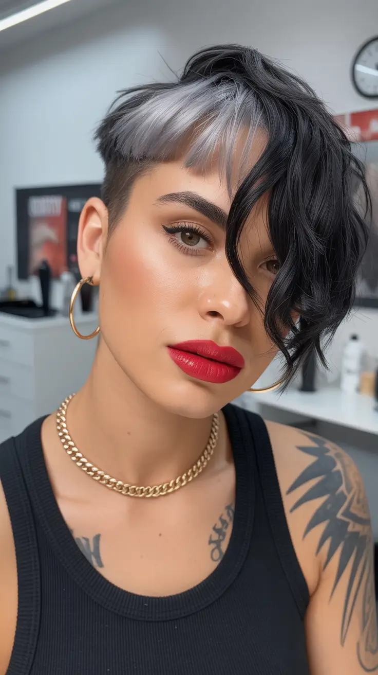 spring pixie Two Tone Silver and Black Asymmetrical Pixie