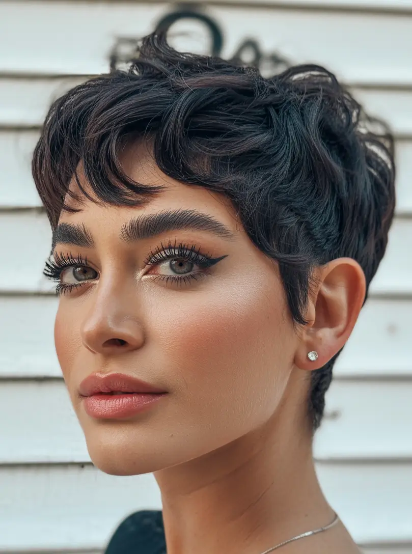 spring pixie Classic Brunette Soft Crop with French Fringe Energy