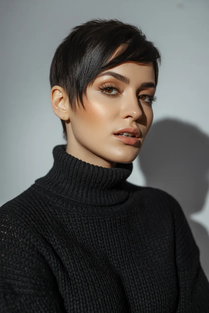 spring pixie Glossy Black Precision Pixie with Sleek Contour
