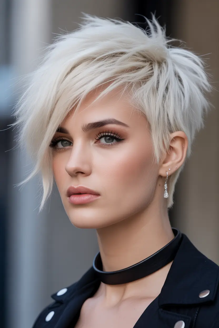 spring pixie Icy Platinum Voluminous Pixie with Dramatic Sweep