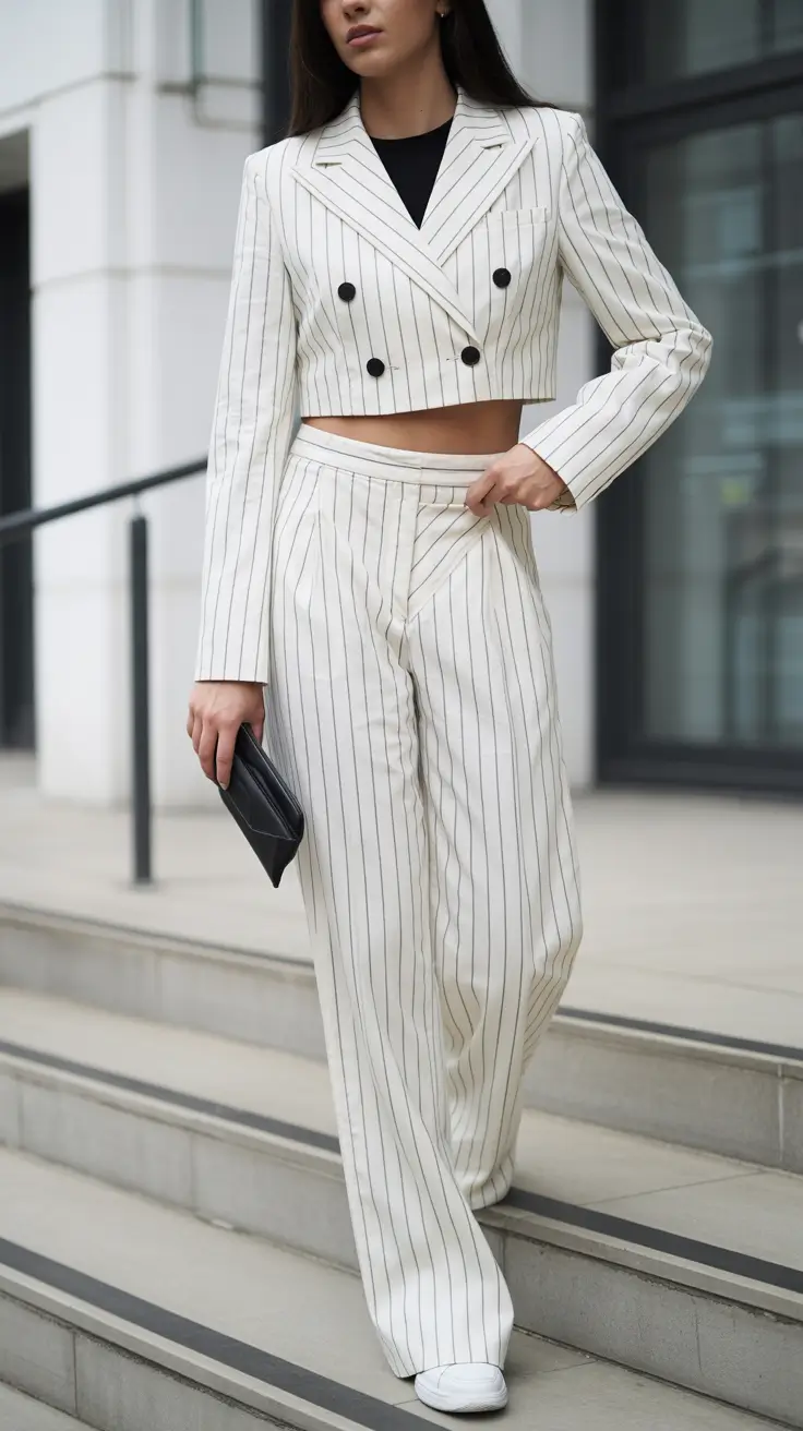 spring fits outfits Cropped Pinstripe Suiting With Sharp Confidence