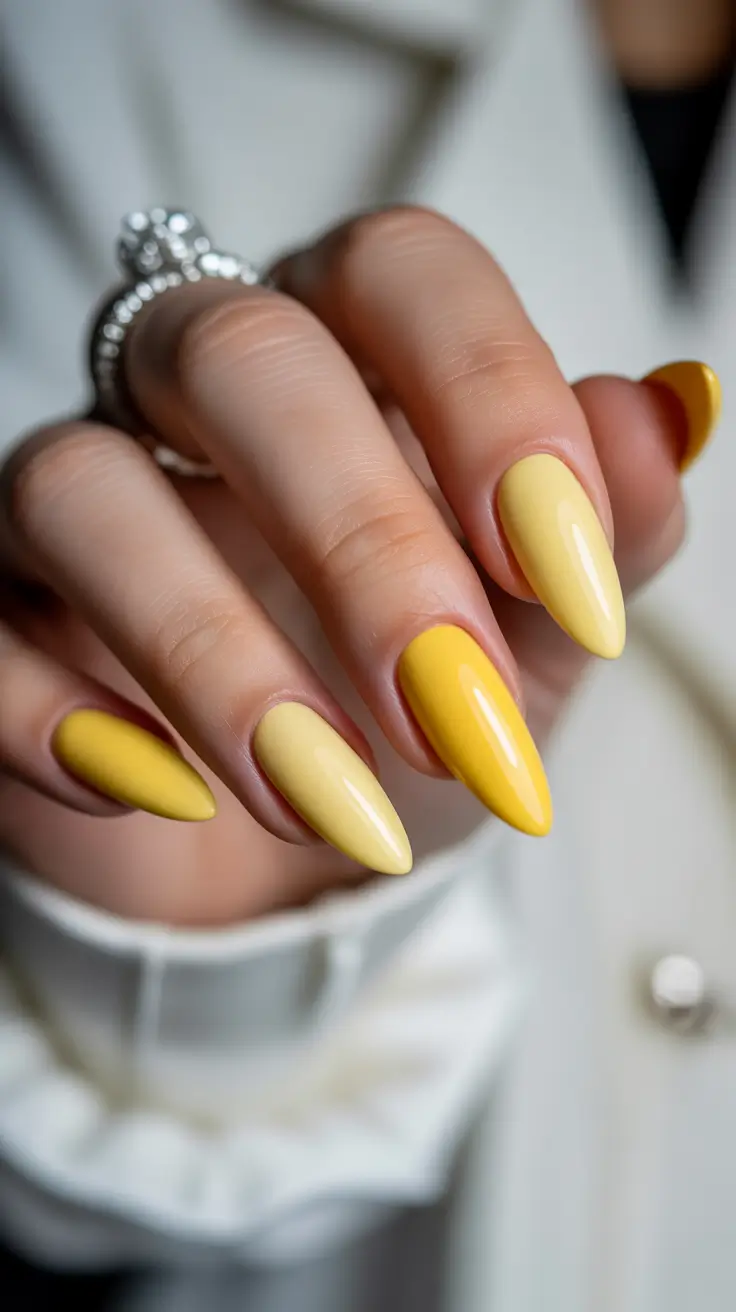 yellow spring nails Soft Lemon Stiletto Nails That Feel Light And Modern