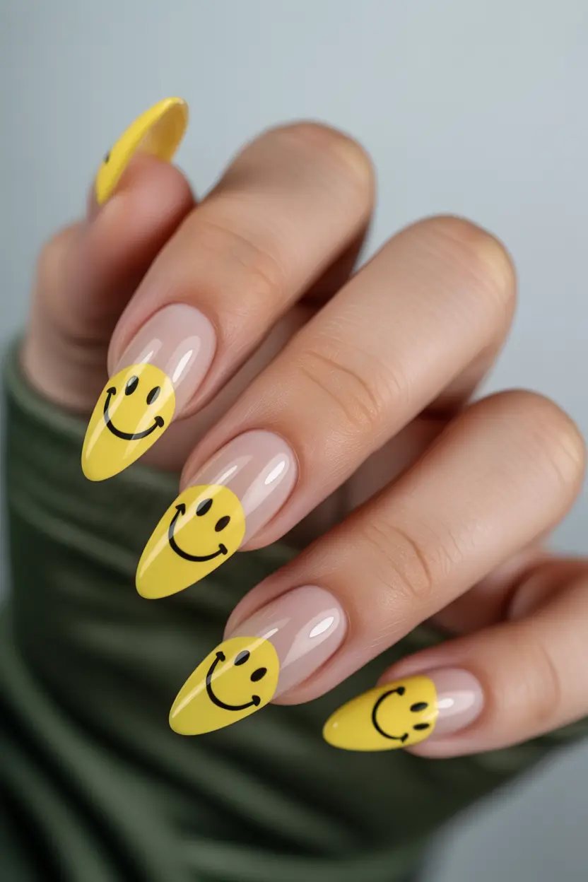 yellow spring nails Minimal Smile Accent Almond Nails