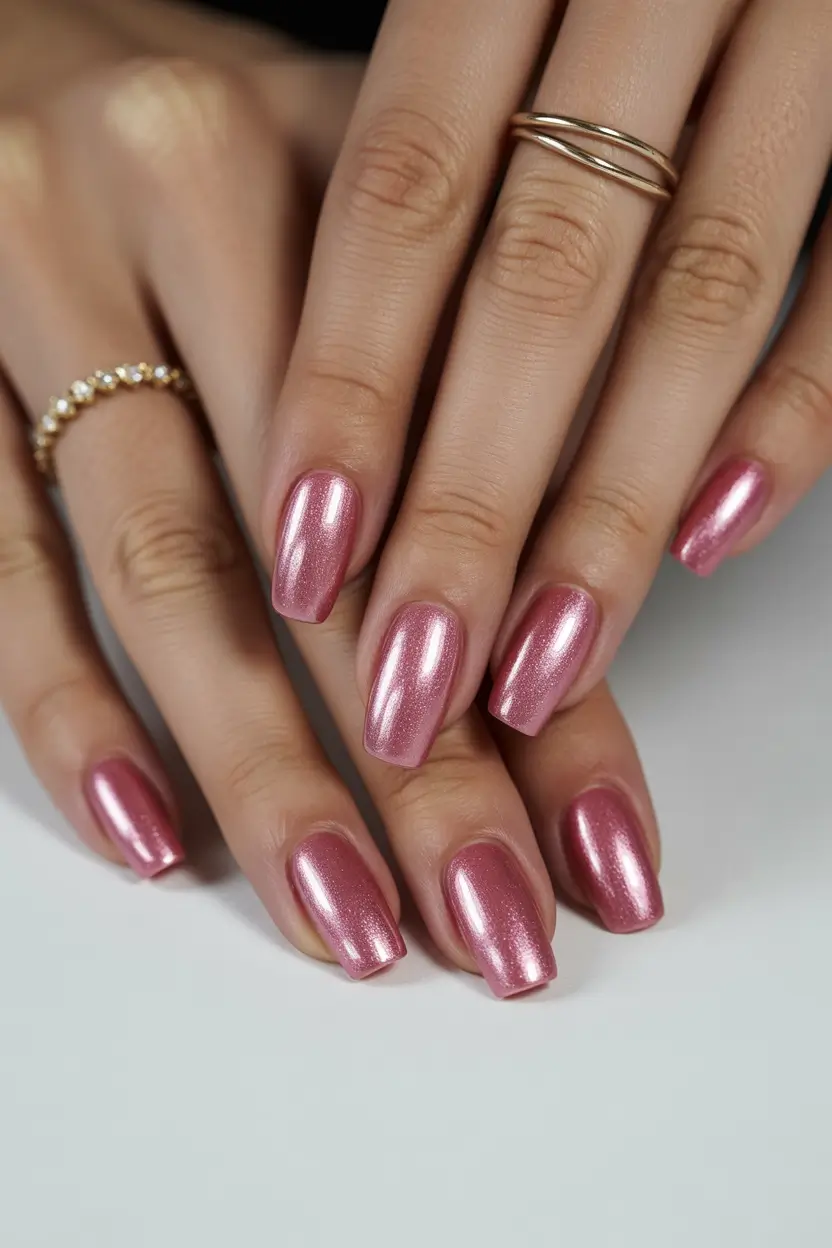 classy spring nails Rose Pink Chrome Short Nails - The Polished Barbie-Grown-Up Moment