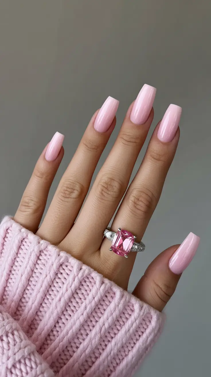classy spring nails Glossy Baby Pink Coffin - The Forever Classic Spring Choice