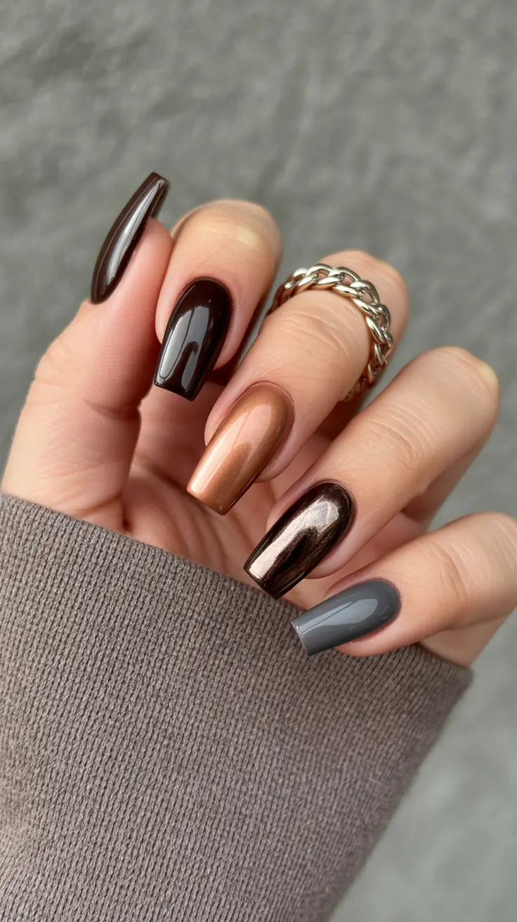 classy spring nails Mocha Chrome and Deep Cocoa Mix - Luxe Neutrals for 2026