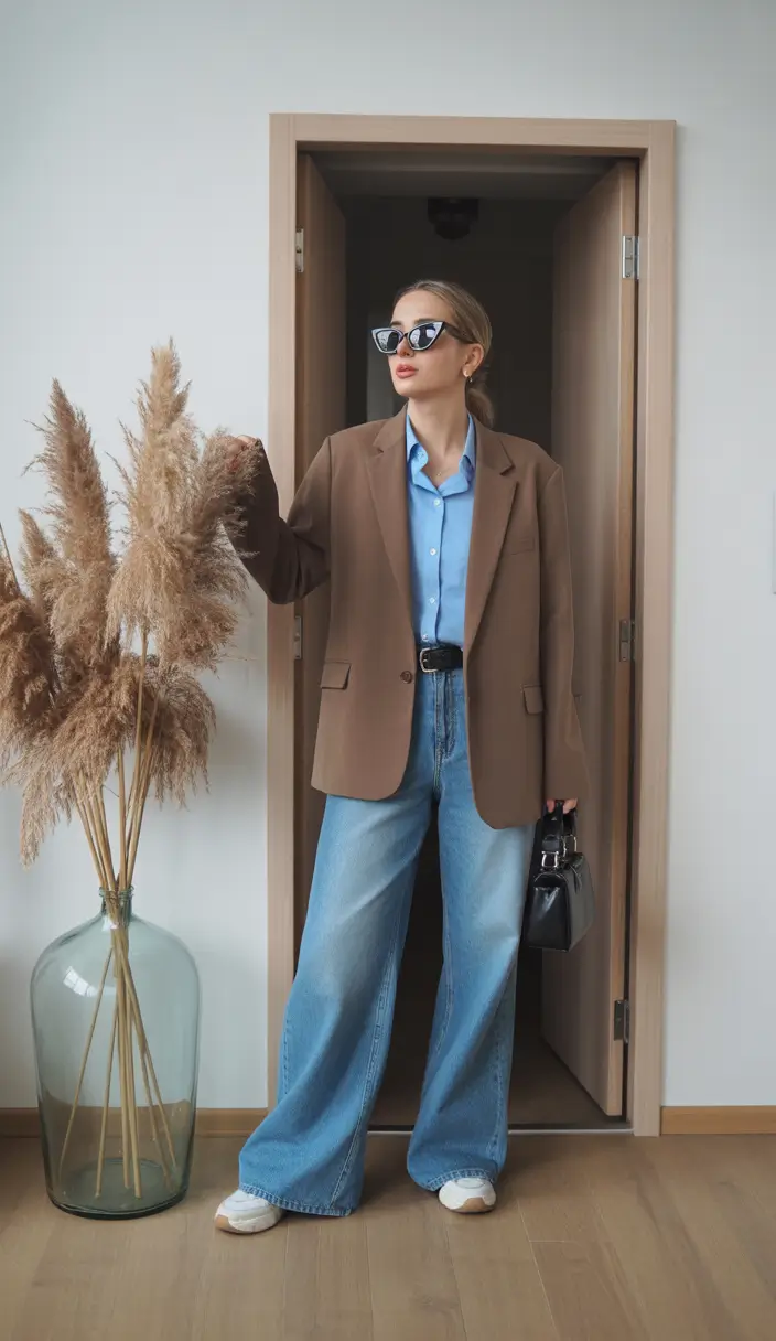 comfy spring outfits The Blue Shirt and Brown Blazer Combo That Feels Like Quiet Luxury