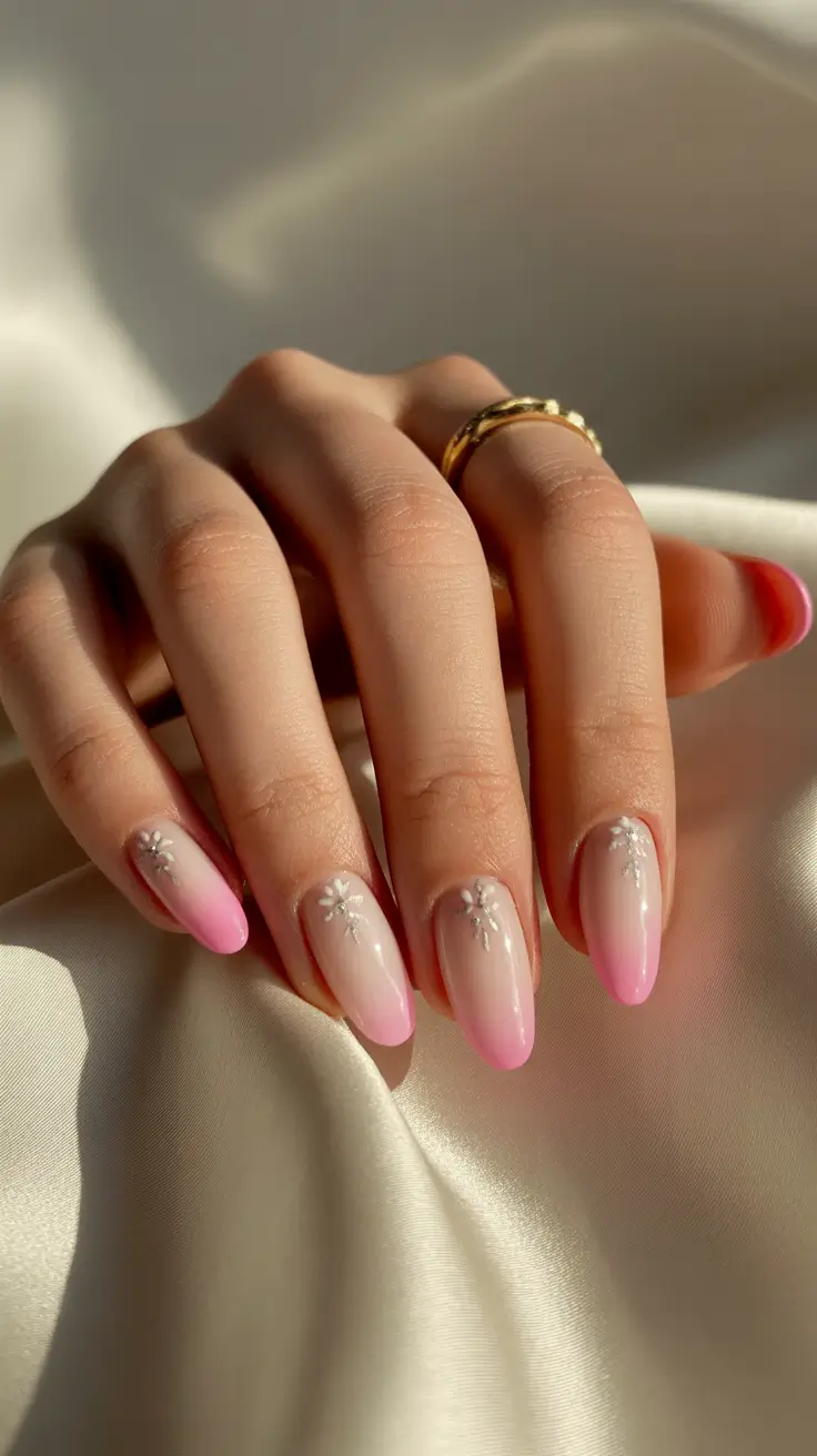 spring nails pink Pink Ombre Nails With Delicate Spring Sparkle