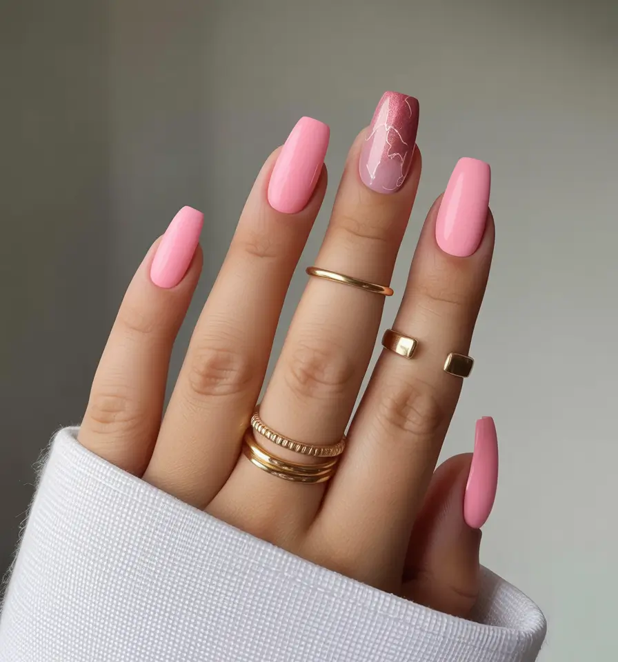 spring nails pink Soft Pink Gloss Nails With Subtle Marble Accent