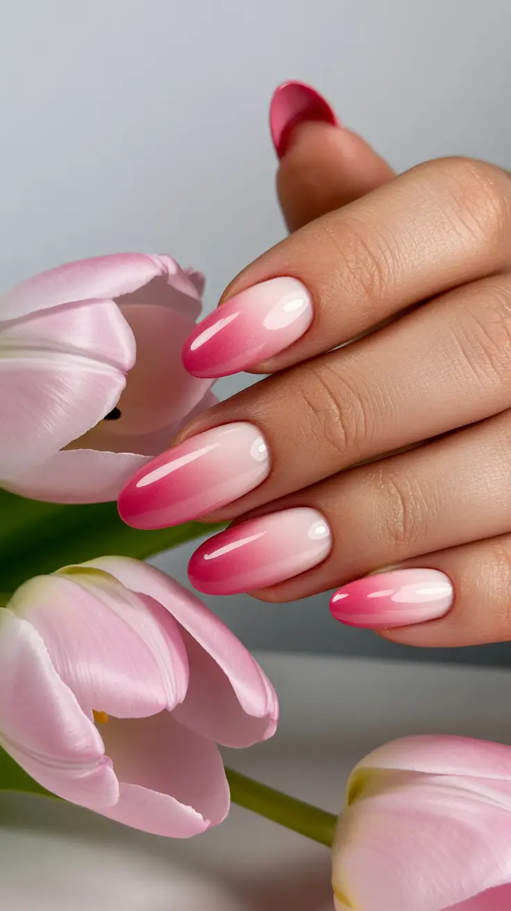 spring nails pink Soft Pink Bloom Ombre Nails Inspired By Spring Petals