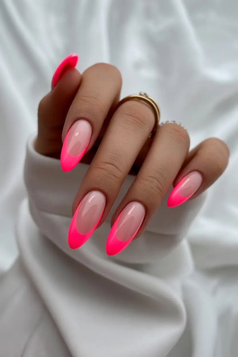 spring nails pink Neon Pink French Tip Revival For Modern Spring Energy
