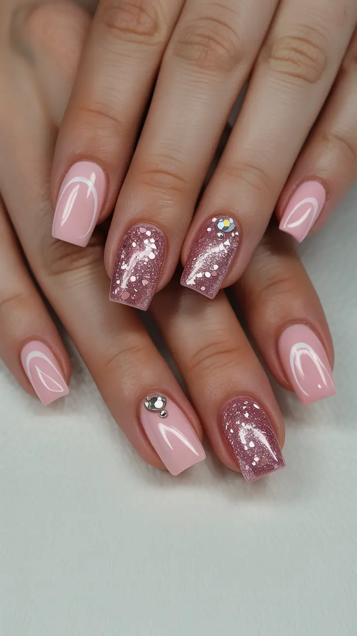 spring nails pink Soft Pink Glitter Balance For Everyday Elegance