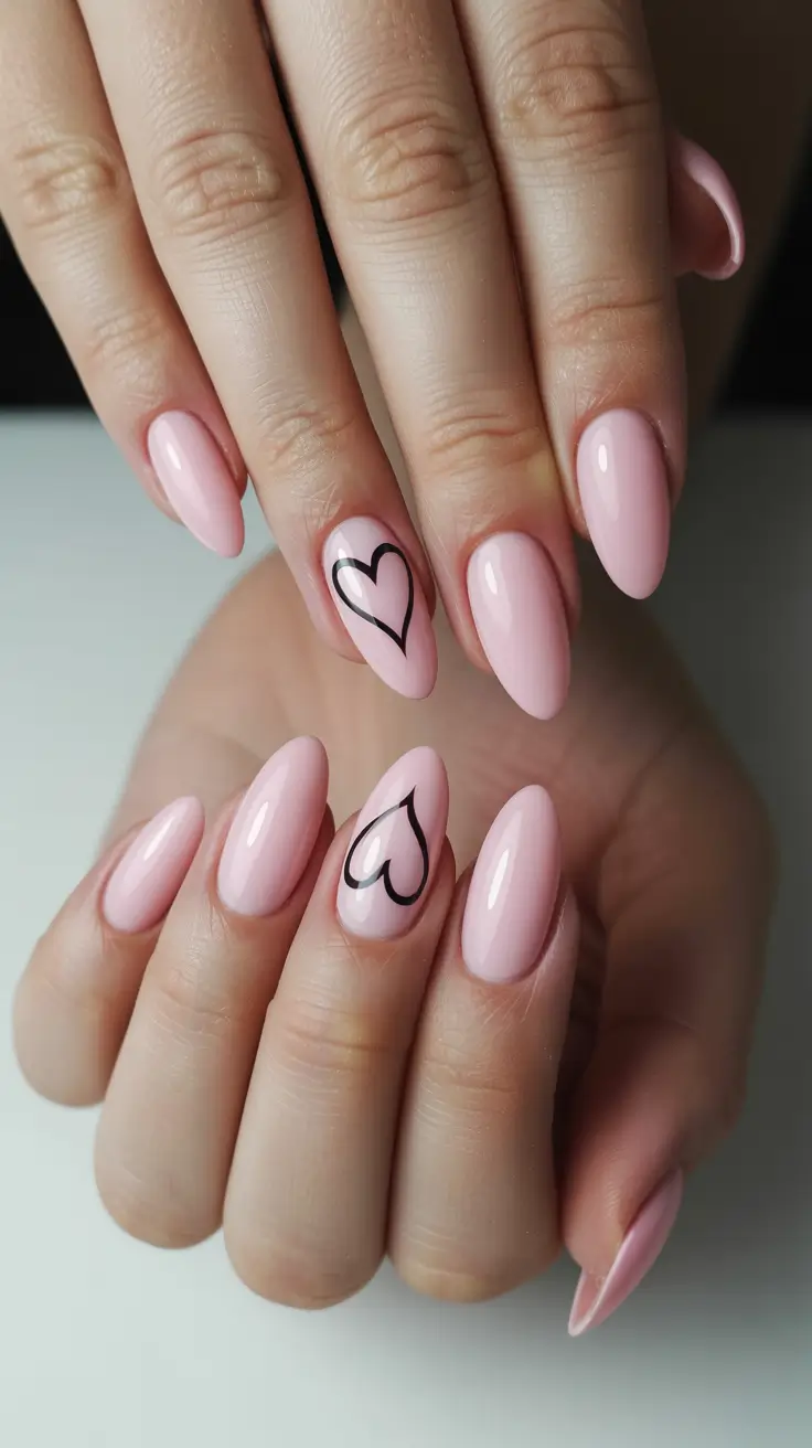 spring nails pink Minimal Pink Nails With Graphic Heart Detail