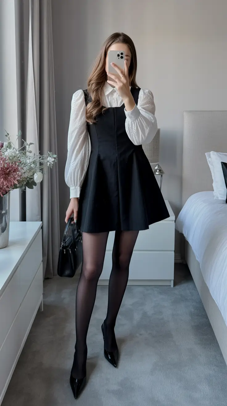 spring outfits The Mini Dress + White Blouse Layering Trick That’s Cute but Not Too Sweet