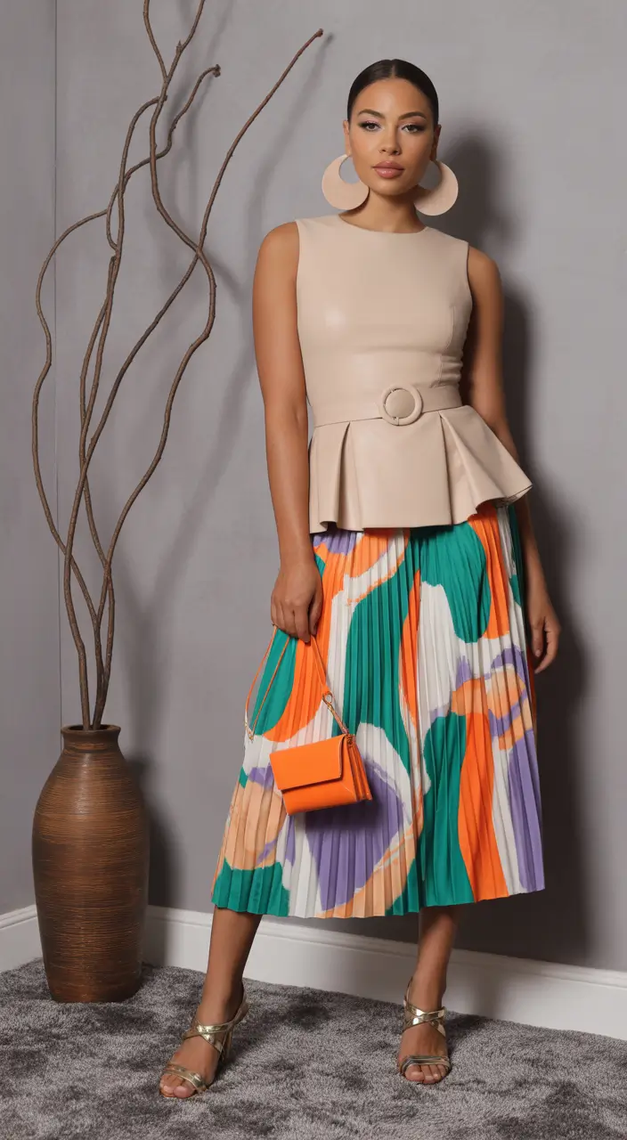 spring outfits The Nude Peplum Top + Pleated Skirt Look That Feels Bright Without Being Loud