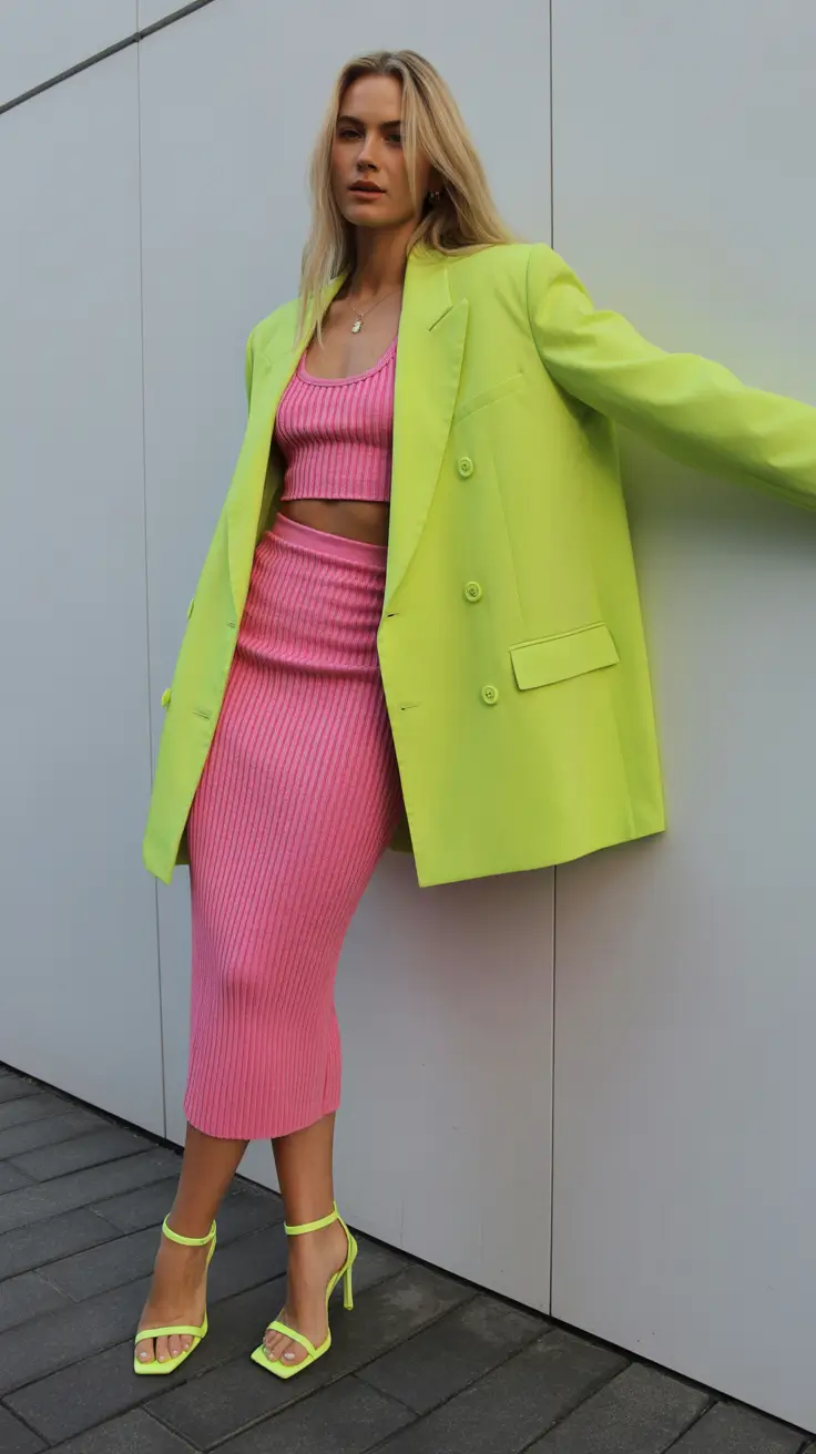 spring outfits The Lime Blazer + Pink Knit Set That Screams 2026 in the Best Way