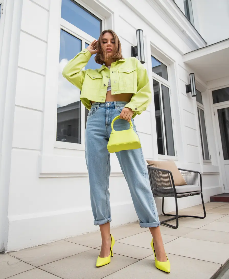 spring outfits The Lime Jacket + Denim Outfit That Makes Basic Jeans Feel Like a Trend