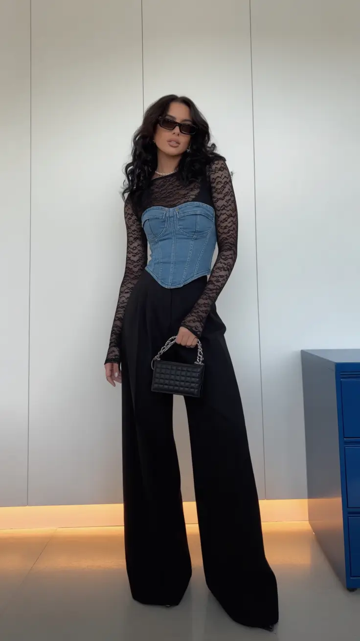 spring outfits The Lace + Denim Corset Moment That Feels Like 2026 Nightlife