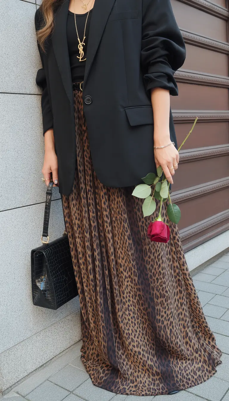 spring outfits The Leopard Maxi Skirt + Oversized Blazer Combo That Feels So Paris Right Now