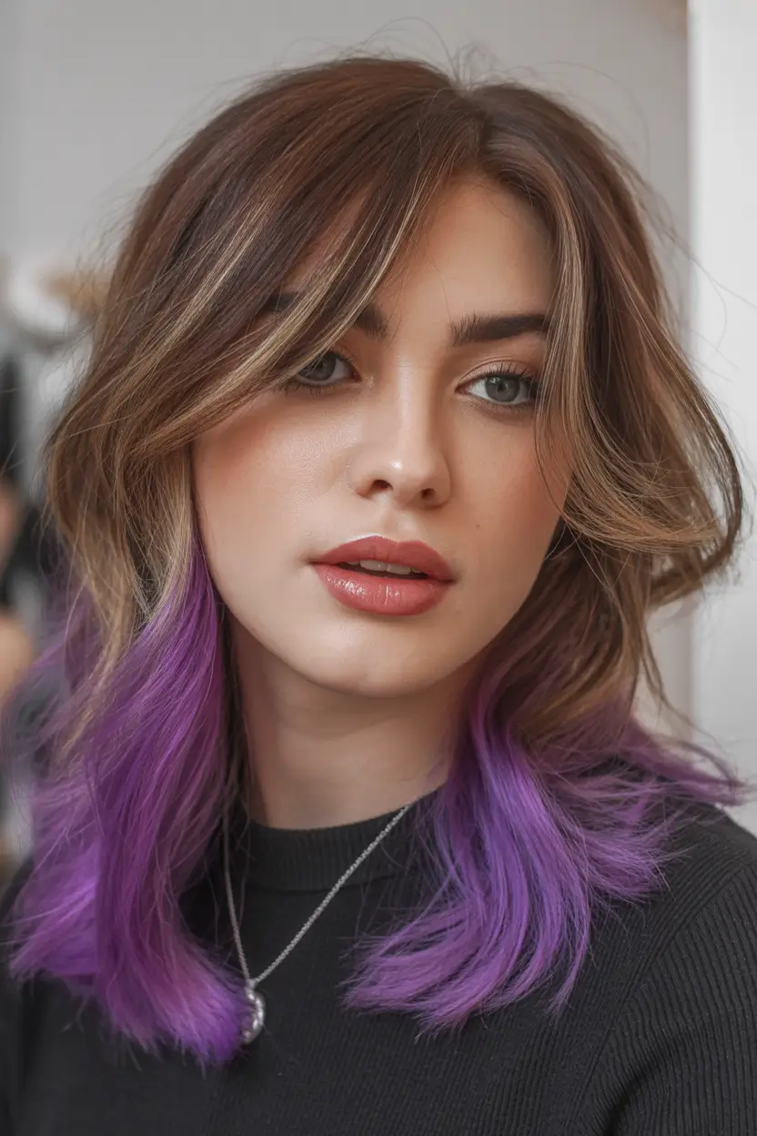 spring brown hair color Soft Cocoa Layers With Hidden Violet Energy